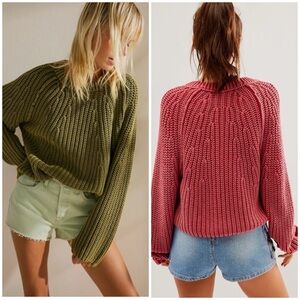 𝓯𝓹 Free People ~ Take Me Home Cotton Sweater in 🍒 Cherry